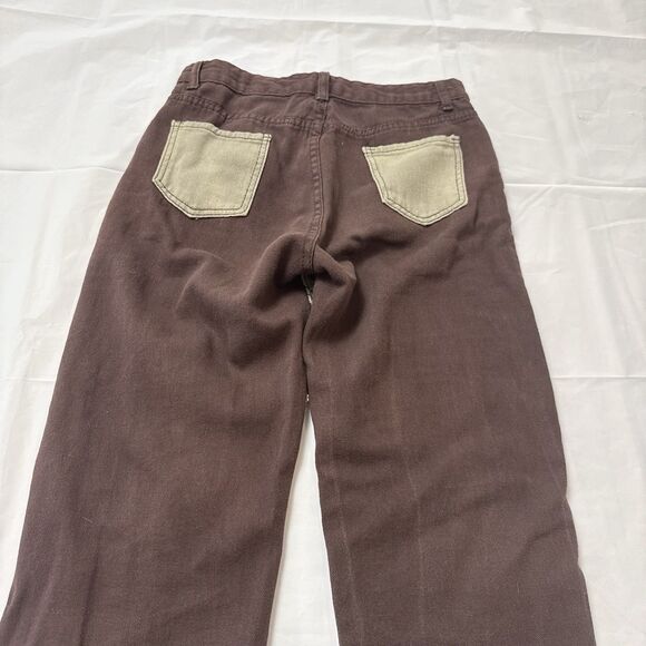 Colorblock Top-stitching Wide Leg Jeans size Large - Picture 9 of 9